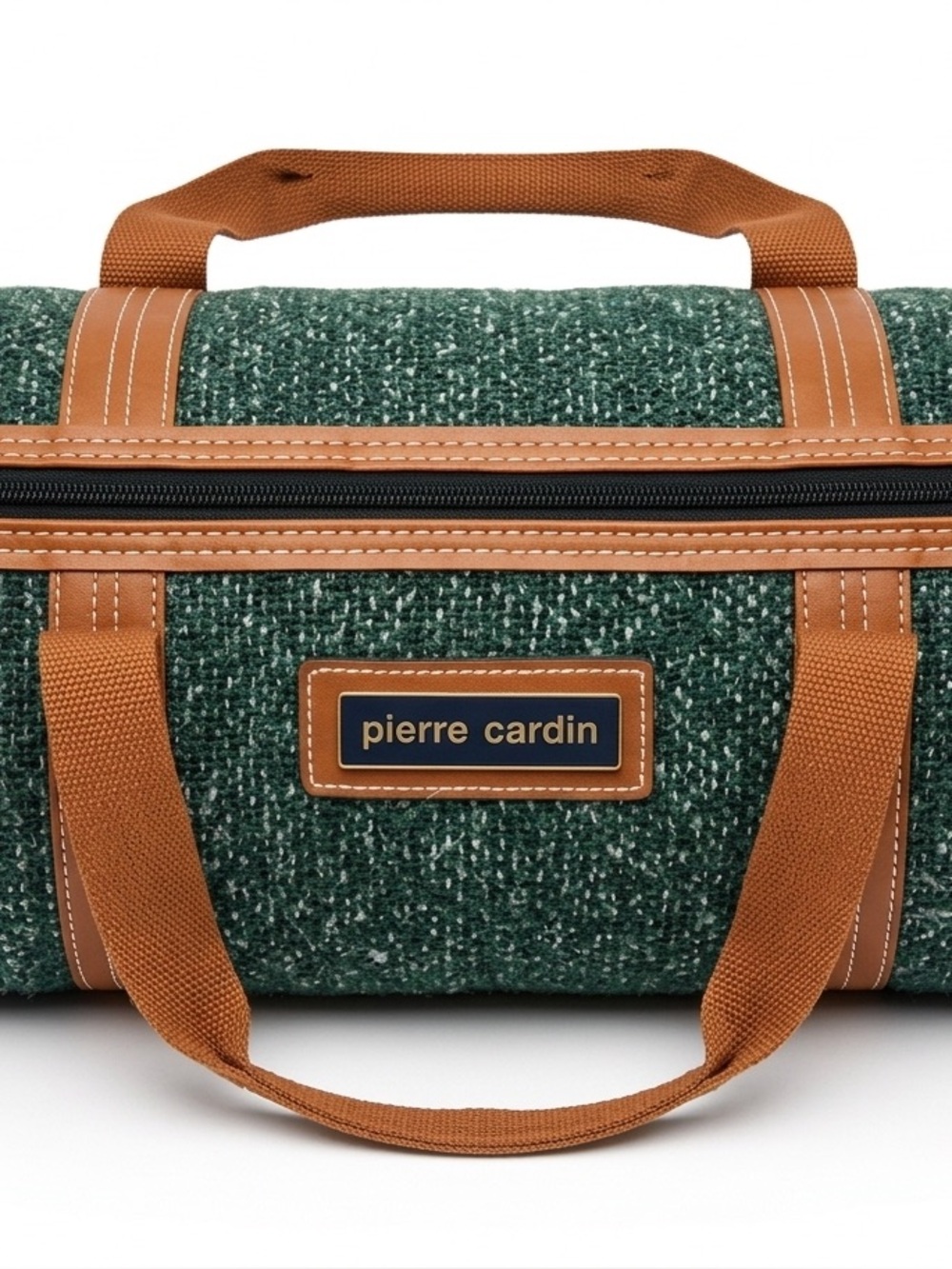 Vintage Pierre Cardin Forest Green Tweed Duffle Bag - Carry On Travel Luggage